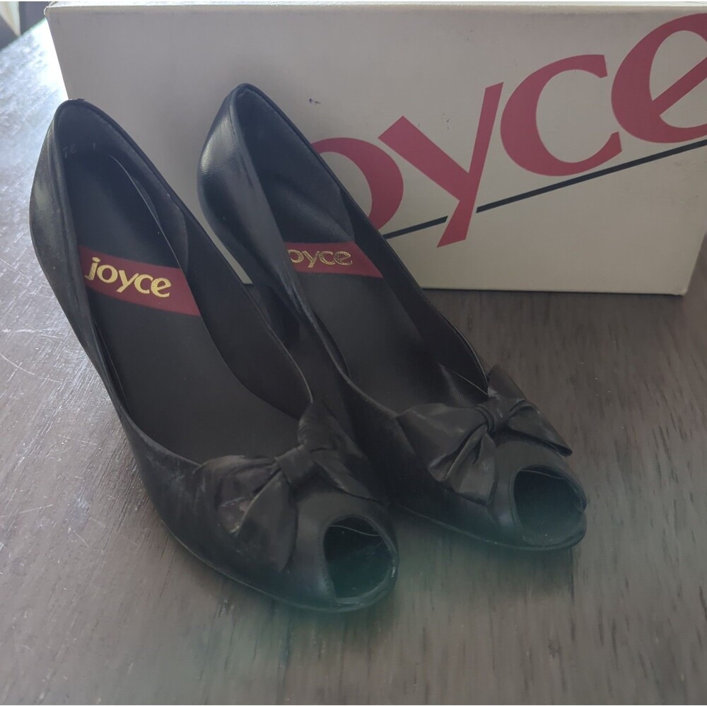 Vintage Joyce 3" Black Heels with Bow, Size 6 N in Original Box